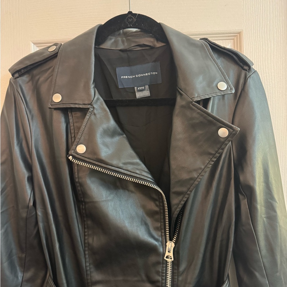 FRENCH CONNECTION Etta Vegan Leather Belted Mini Dress Size 12 - Picture 4 of 9